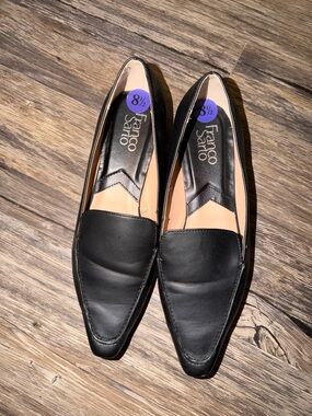Franco Sarto Black Pointed-Toe Leather Loafers